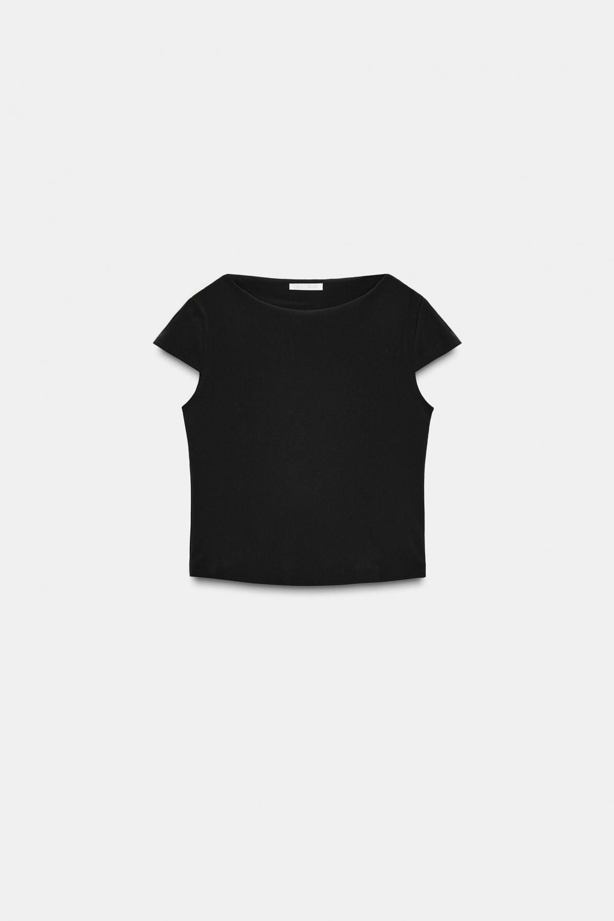 자라 인터록 라운드넥 반팔 티셔츠 1131/860 BLACK - 상품 이미지
