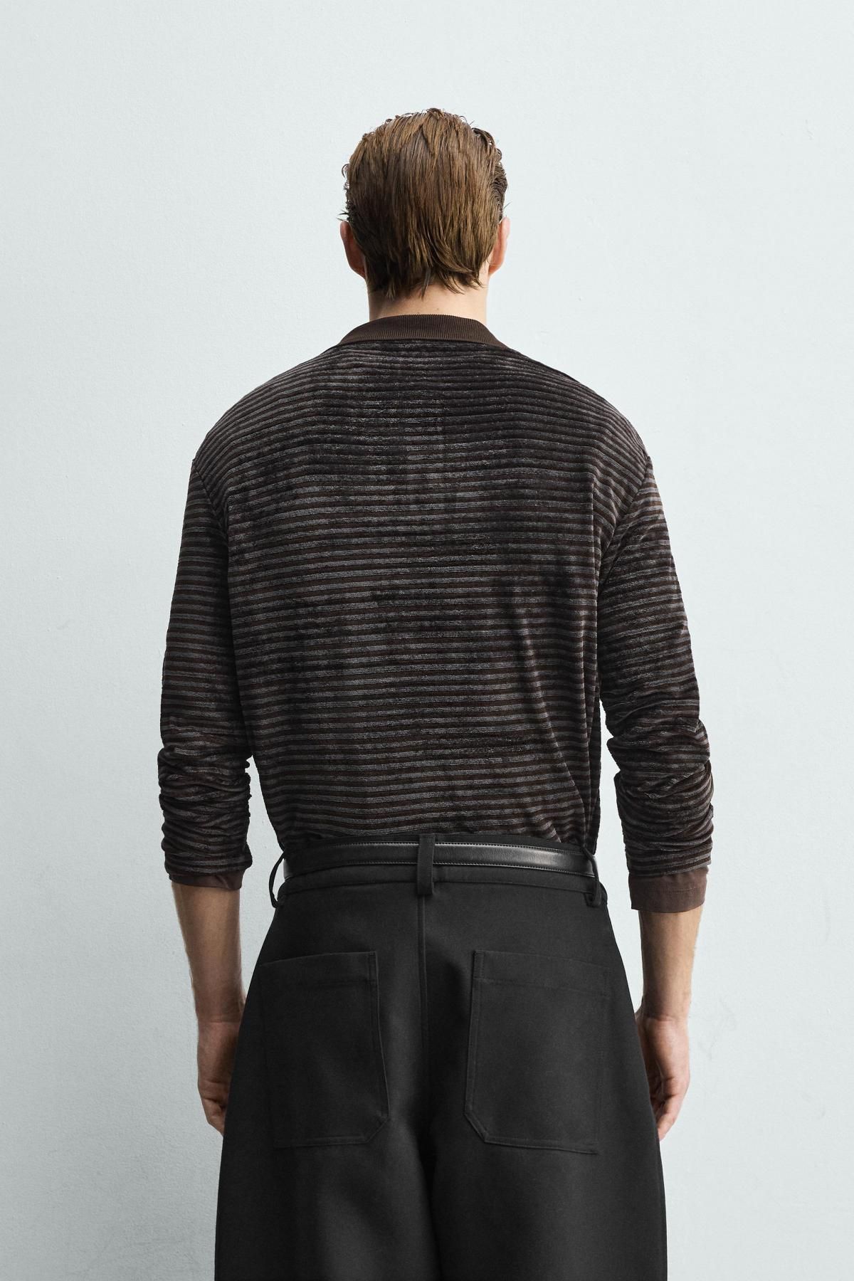 자라 벨벳 텍스처 워싱 긴팔 폴로셔츠 4087/414 DARK GREY - 상세 이미지 4