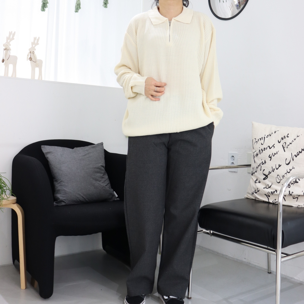 4XL 빅사이즈 카라 지퍼 니트 티셔츠 박시 오버핏 인디핑크 아이보리 긴팔 롱니트티 이미지 8