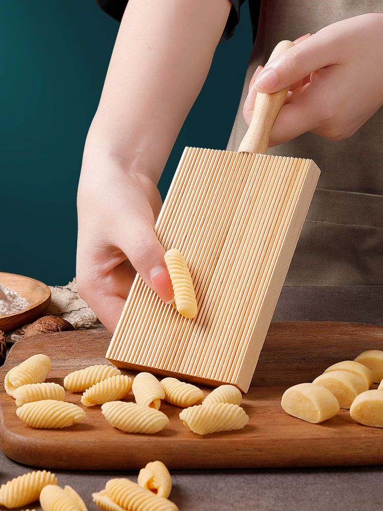 뇨끼판 파스타 만들기 반죽 도구 이탈리아요리 뇨끼보드 원목 손잡이 있는 나무 마시판 - 상품 이미지