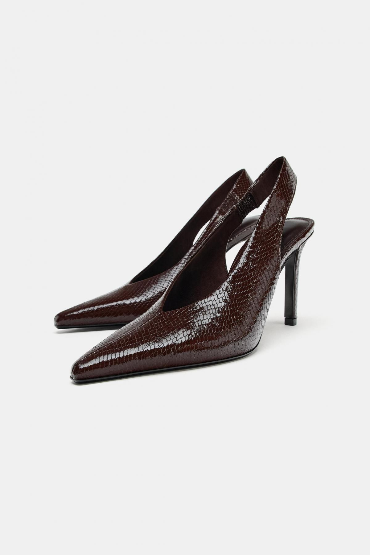 자라 엠보싱 애니멀 패턴 슬링백 하이힐 슈즈 1257/710 BURGUNDY RED - 상세 이미지 3