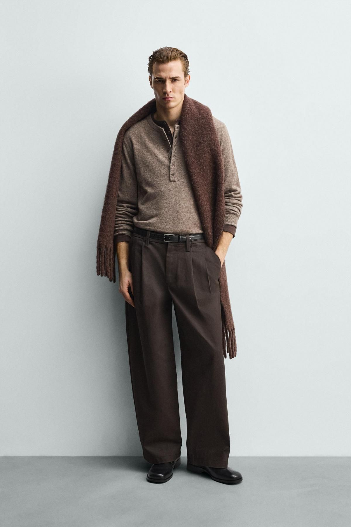 자라 울 혼방 베이커 칼라 니트 스웨터 2893/368 BROWN / TAUPE - 상세 이미지 2