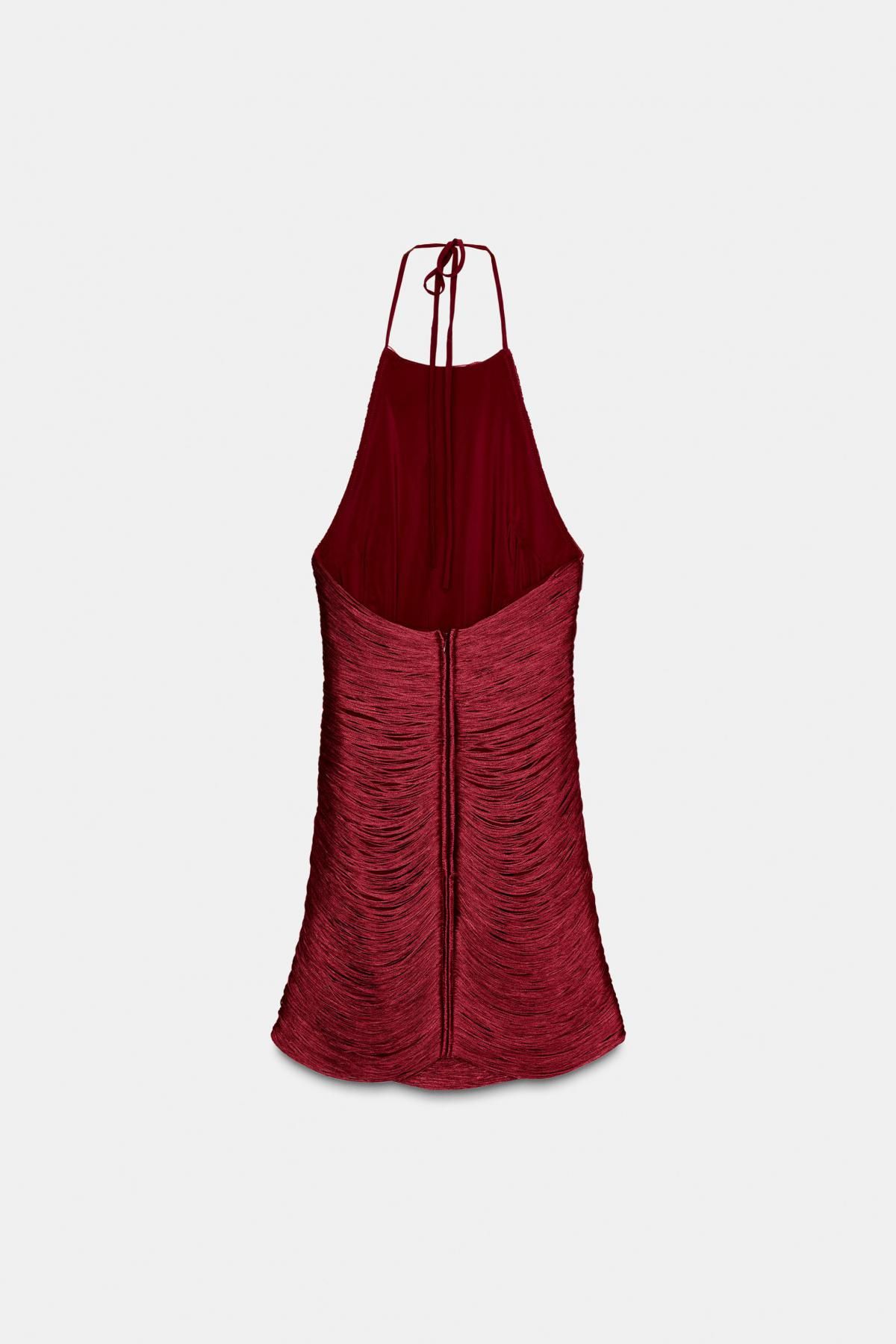 자라 프린지 홀터넥 미니 원피스 버건디 4772/283 CHERRY RED 이미지 7