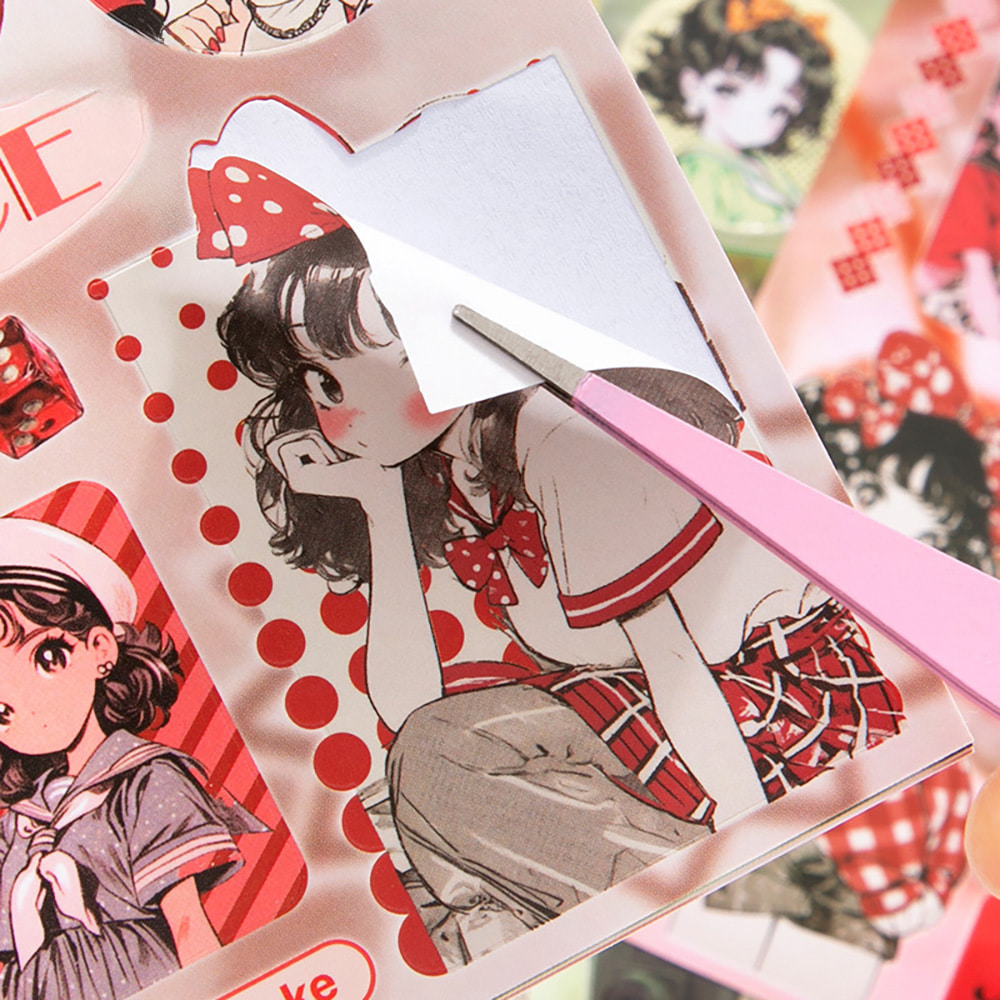 [세트구매 2종] 키치한 스타일 일본풍 Y2K 복고소녀 전자기기 다꾸 스티커북 소녀의일기 이미지 2