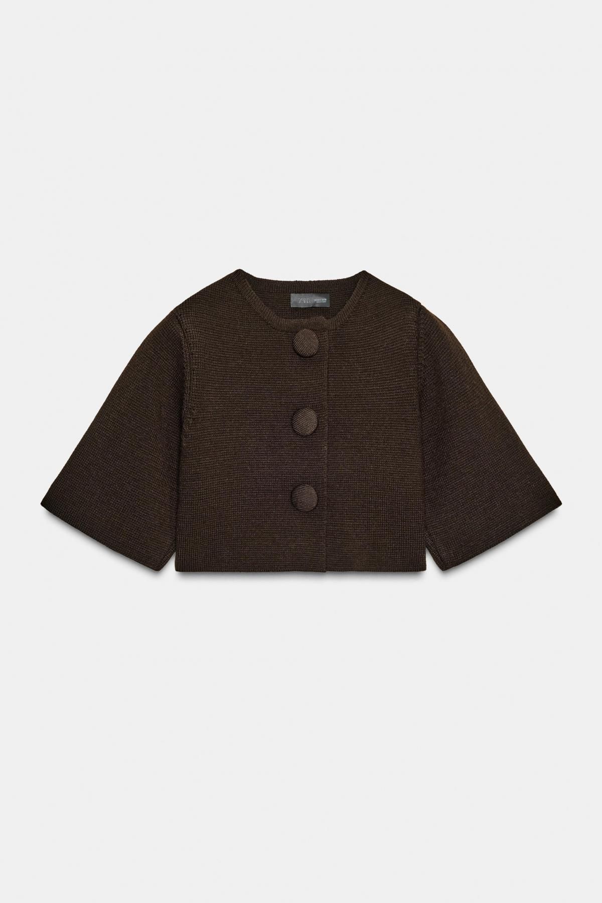 자라 크롭 라운드넥 니트 가디건 브라운 6771/156 DARK BROWN - 상품 이미지