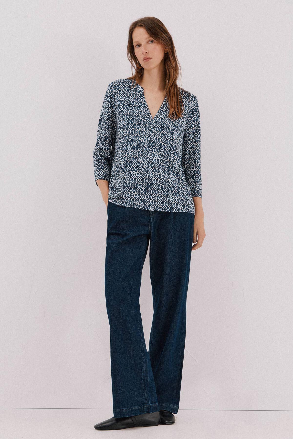꼬르떼피엘 프린트 마오넥 블라우스 6323884 ESTAMPADO AZUL - 상세 이미지 4