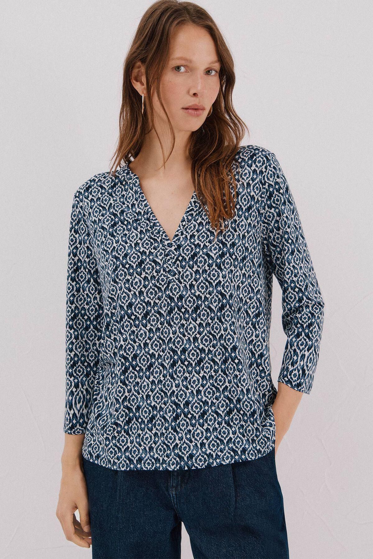 꼬르떼피엘 프린트 마오넥 블라우스 6323884 ESTAMPADO AZUL - 메인 이미지