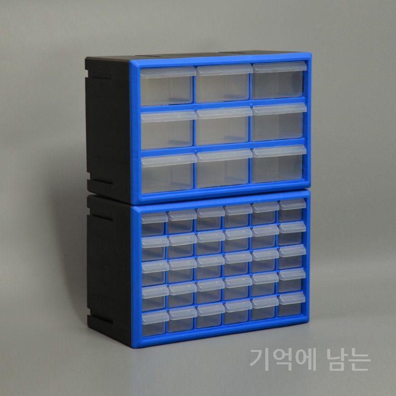데스크탑 부품정리 서랍형 수납함 두꺼운 2단 파란색 - 상세 이미지 2