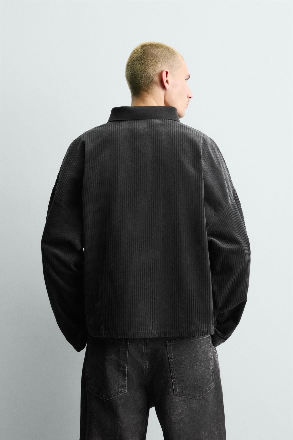 자라 코듀로이 크롭 긴팔 폴로셔츠 자수 3918/334 ANTHRACITE GREY - 상세 이미지 4