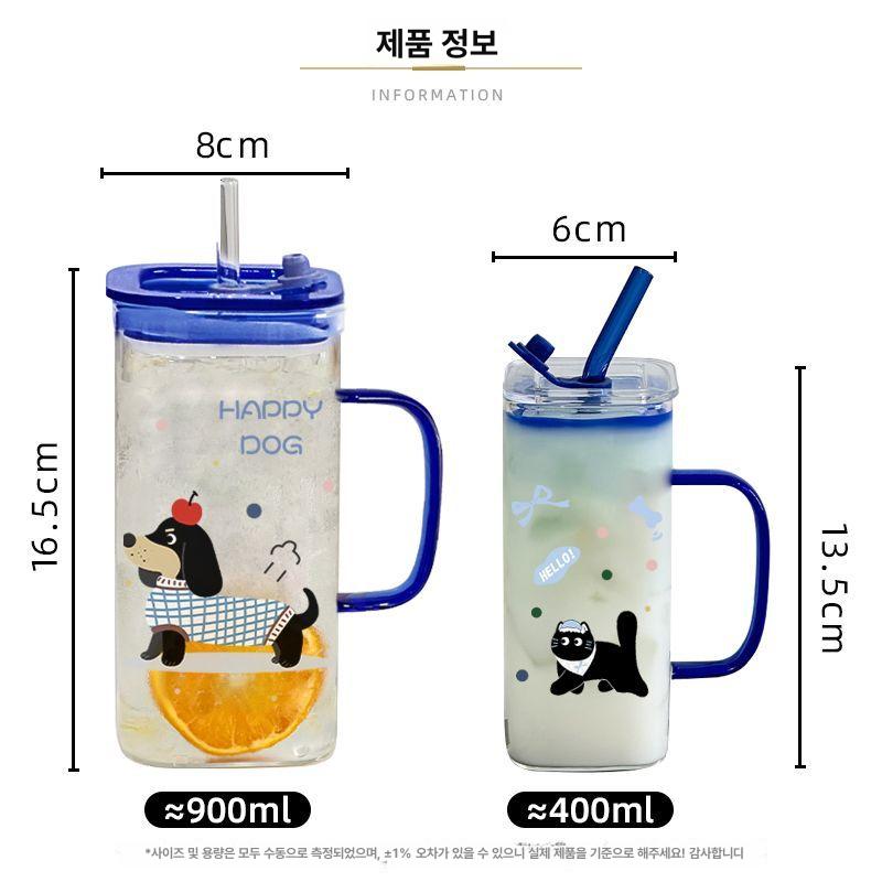 초대용량 학생용 인스타그램 스타일 내열 손잡이 400ml 소시지 강아지 스티커 - 상세 이미지 3