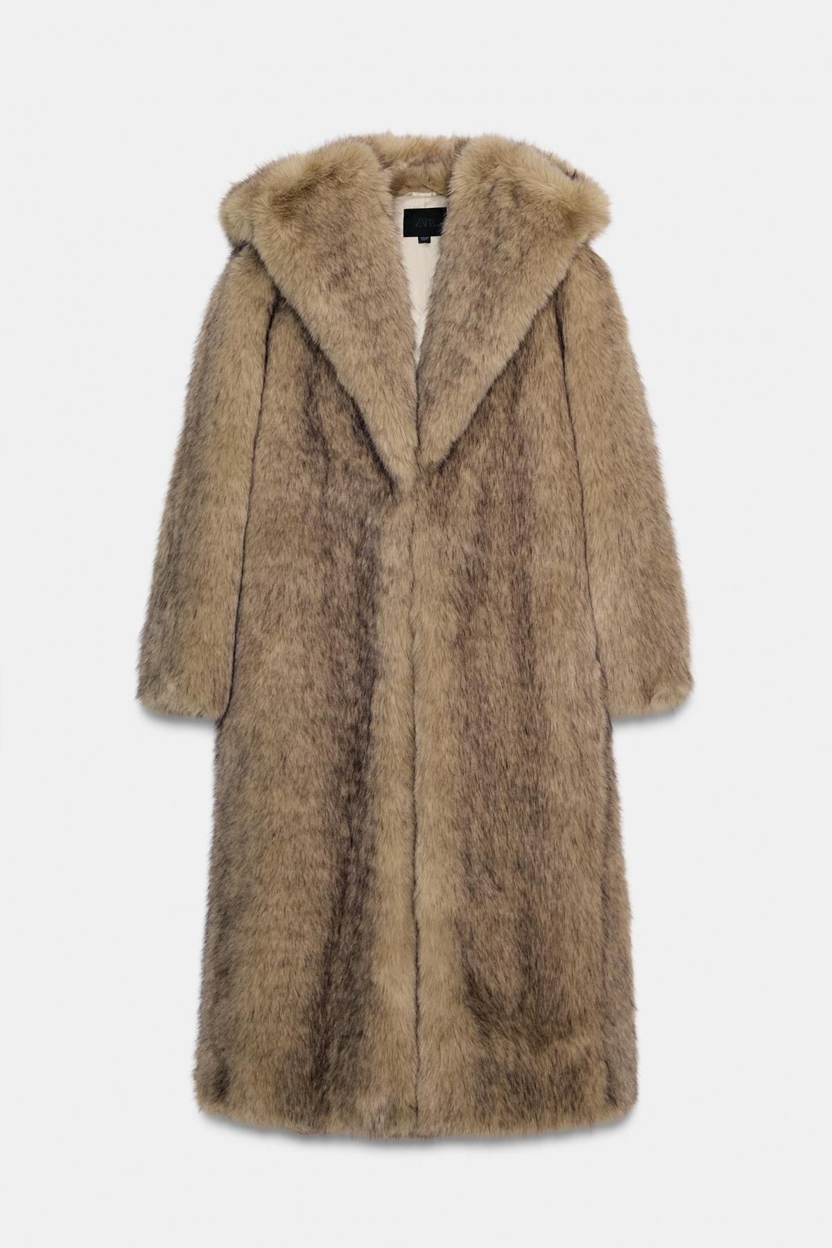 자라 페이크퍼 후드 롱 코트 8490/824 LIGHT BEIGE - 상품 이미지