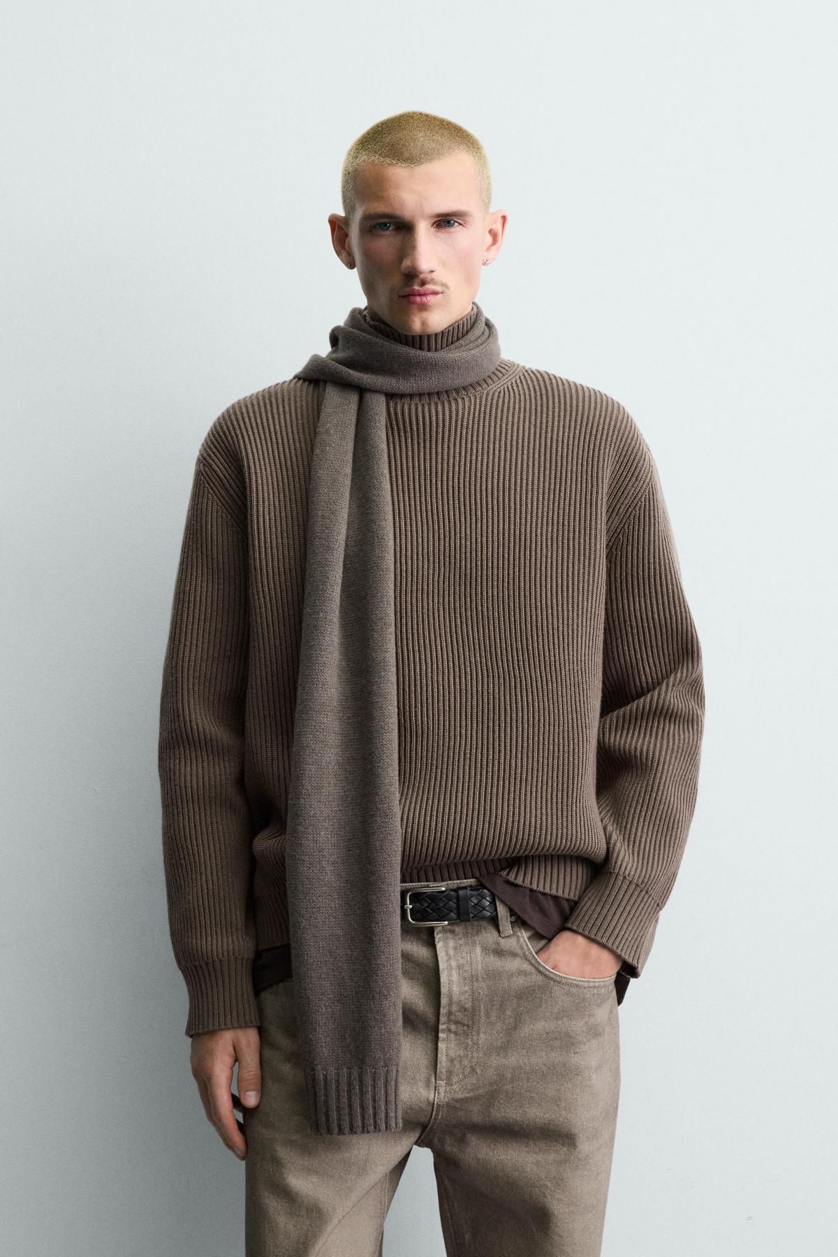 자라 하이넥 텍스처 브라운 니트 스웨터 9598/410 BROWN / TAUPE - 상세 이미지 3