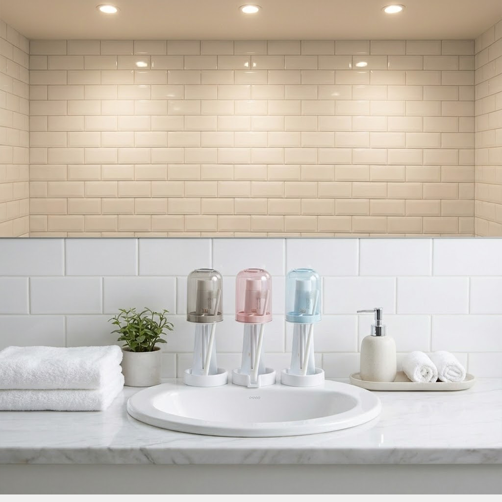 물빠짐 거꾸로 양치컵 칫솔꽂이 치약 거치대 공중부양 욕실 화장실 무타공 플라스틱 이미지 6