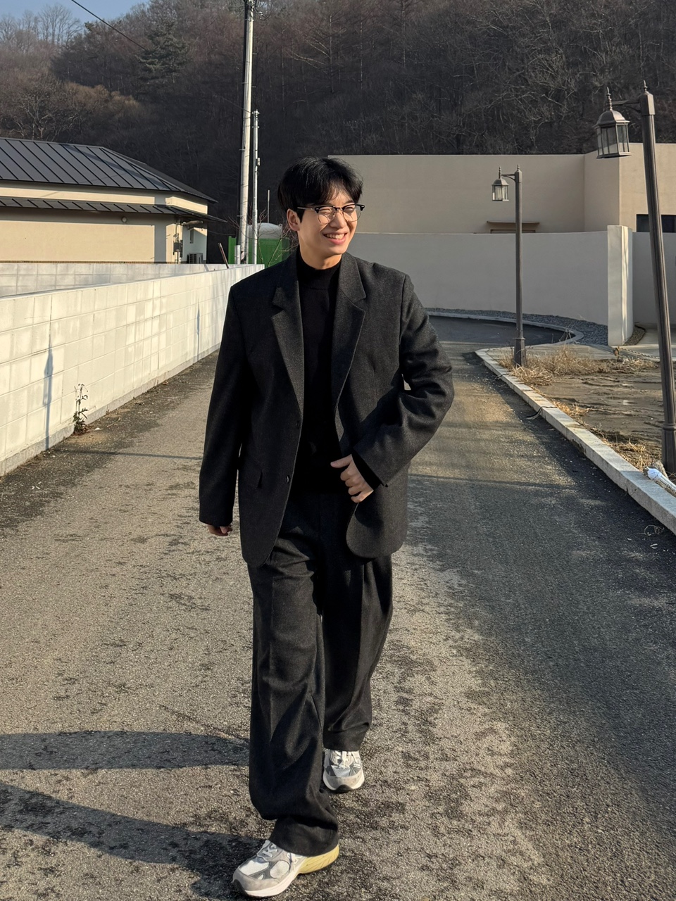 (자켓+팬츠) 윈터 프리미엄 울 루즈 셋업 수트 / 겨울 결혼 하객 오버 와이드 정장 - 상세 이미지 3