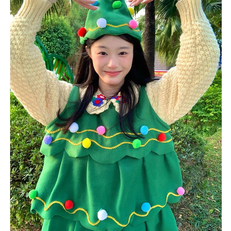 크리스마스 트리 옷 여성 모자포함 원피스 드레스 의상 코스프레 160CM옷 코스튬 성인 160cm - 상품 이미지
