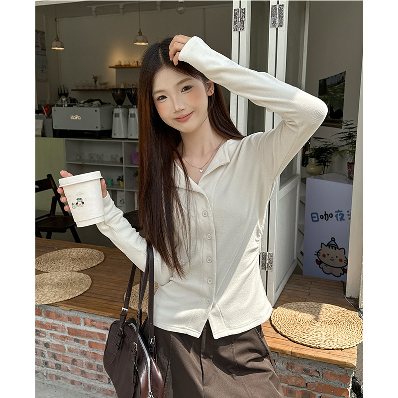 골지 카라넥 슬림핏 가디건 브이넥 긴팔 니트 베이직 데일리 오피스룩 봄 가을 코디 - 상세 이미지 4