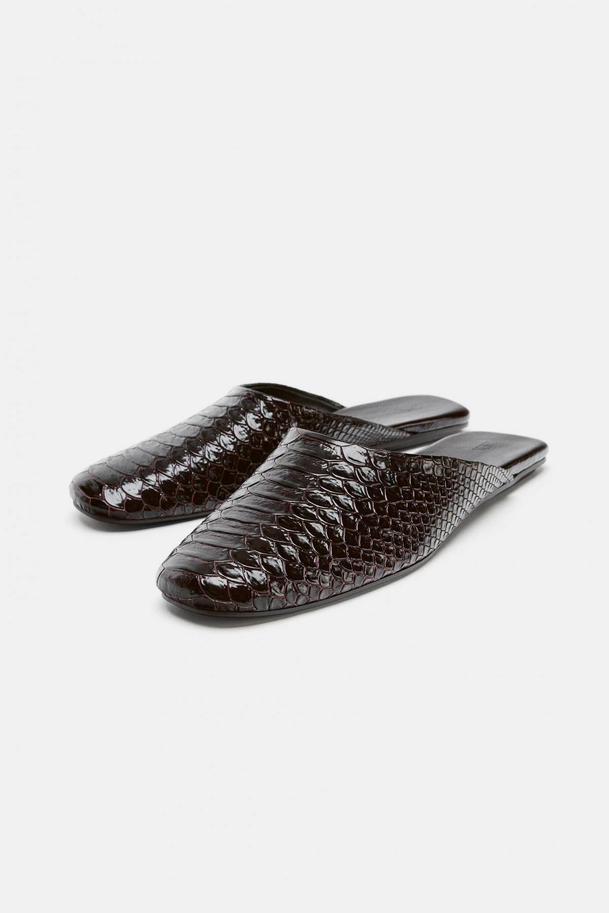 자라 한정판 애니멀 엠보 레더 플랫 뮬 1561/610 CHOCOLATE BROWN - 상세 이미지 5