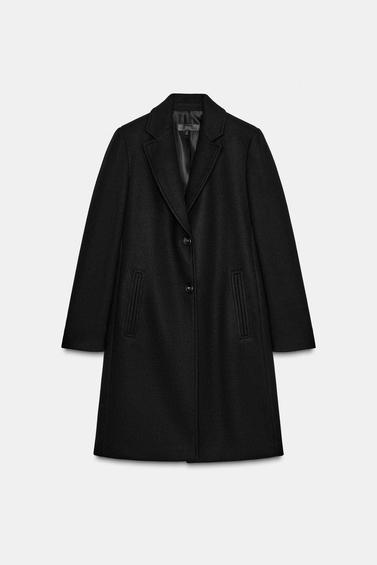 자라 소프트 숄더패드 테일러드 롱 코트 3046/282 BLACK - 상품 이미지