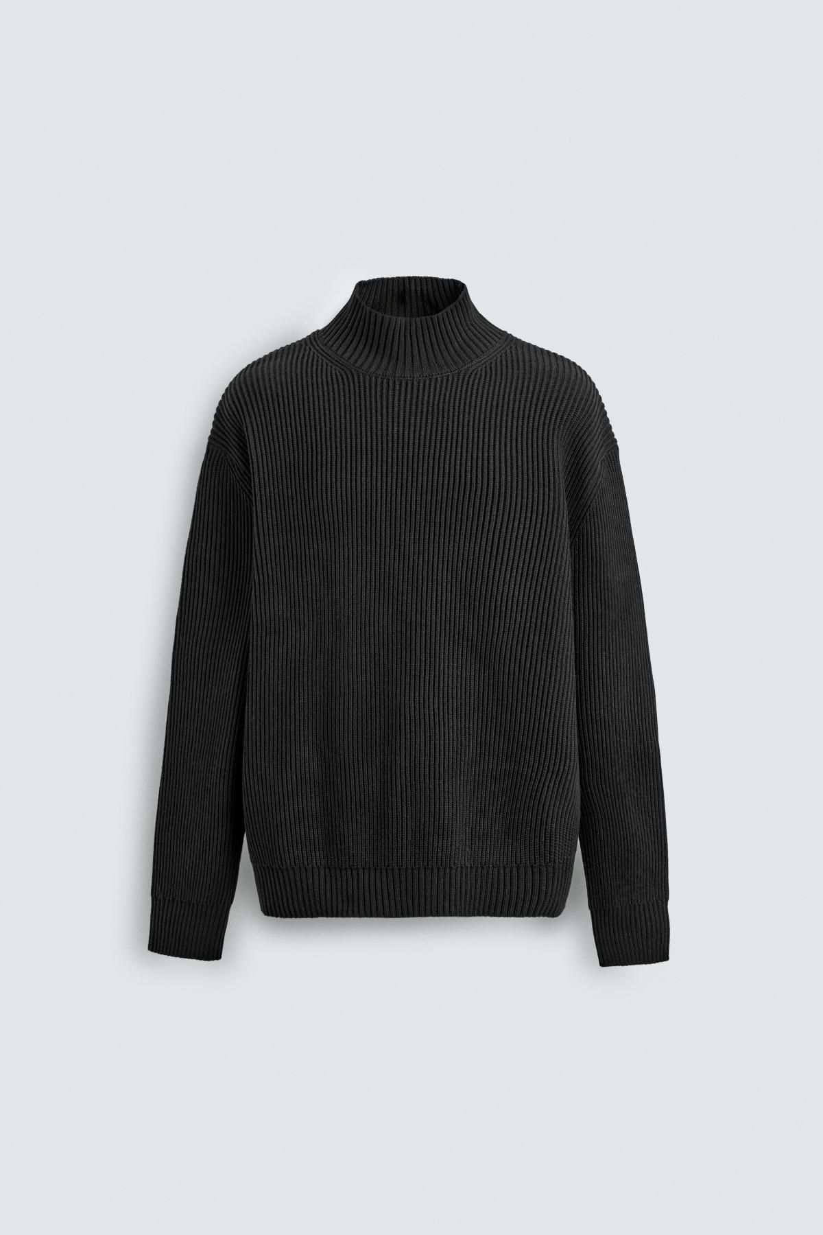 자라 텍스처 하이넥 니트 스웨터 블랙 9598/410 BLACK - 메인 이미지