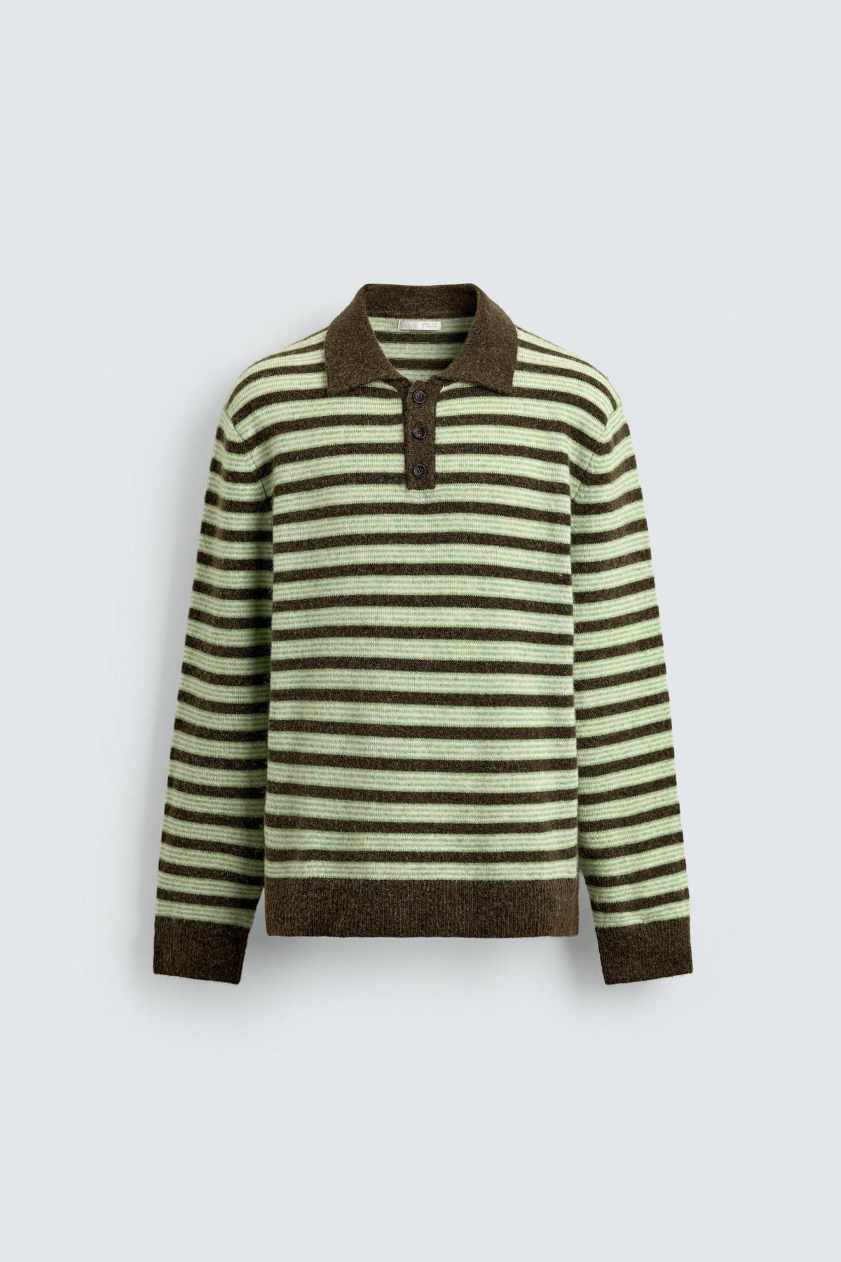 자라 스트라이프 니트 긴팔 폴로 셔츠 3920/084 STRIPED - 메인 이미지