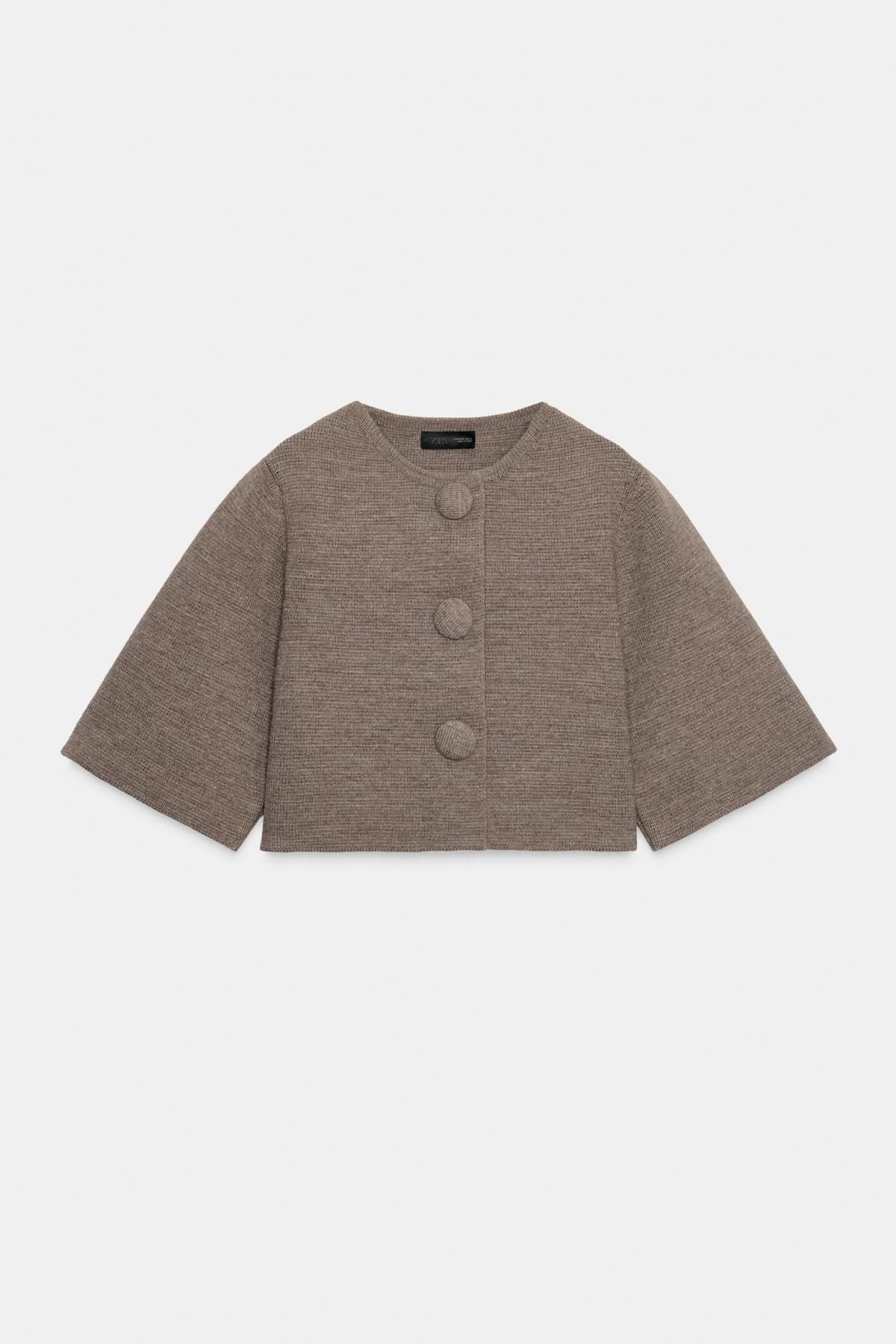 자라 크롭 라운드넥 니트 가디건 6771/156 BROWN / TAUPE - 메인 이미지