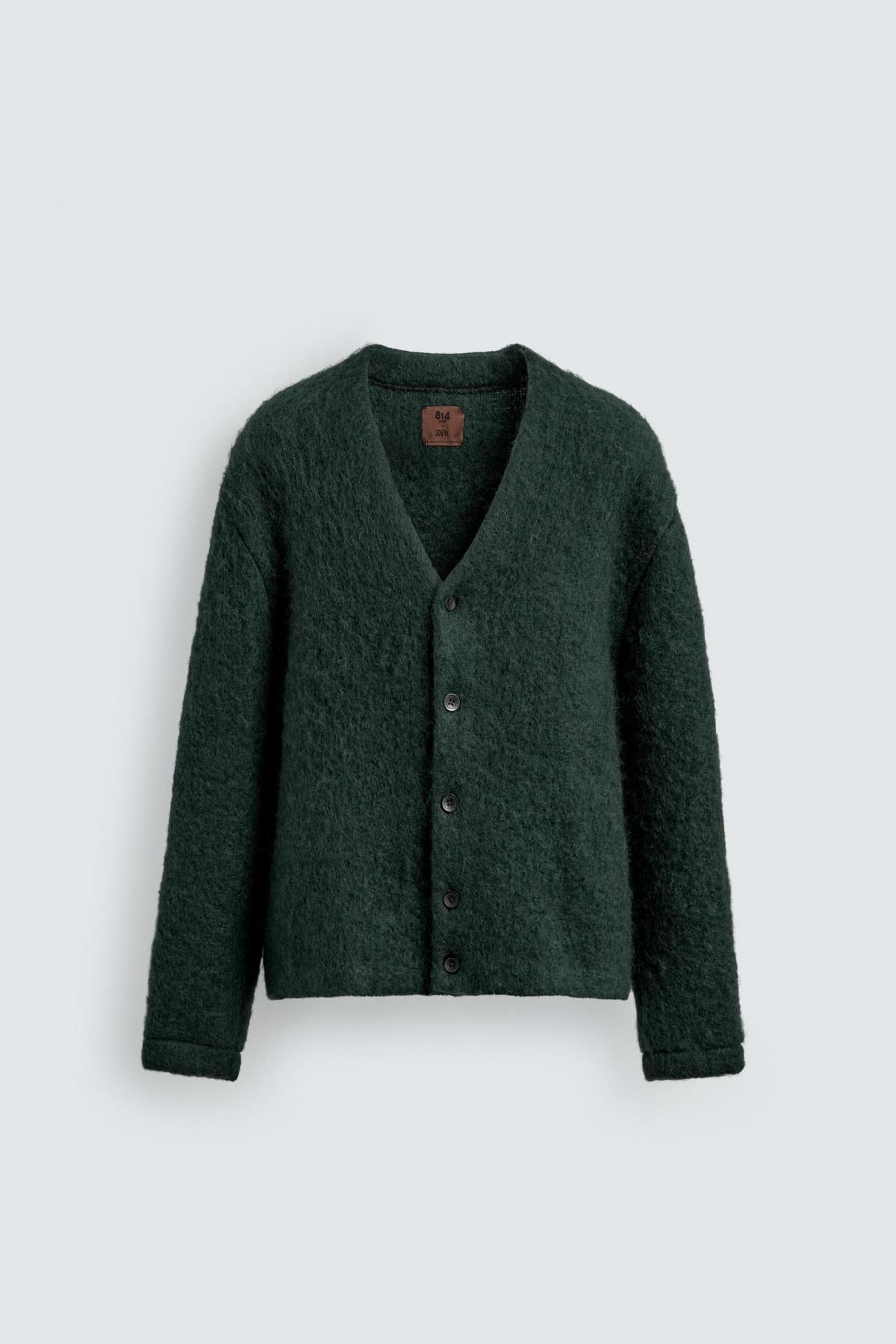 자라 프리미엄 울 브러시드 브이넥 가디건 2893/207 GREEN - 메인 이미지