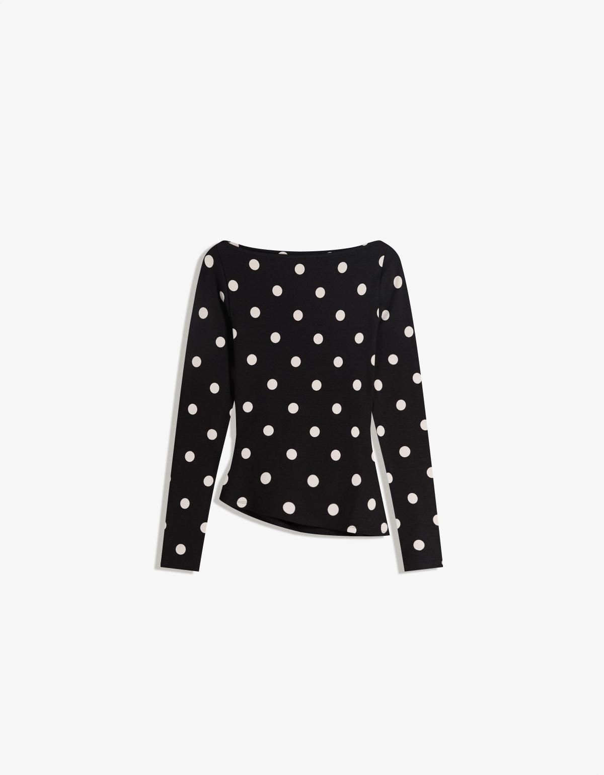 버쉬카 도트 패턴 비대칭 긴팔 티셔츠 7545/360 WHITE / BLACK - 상세 이미지 2