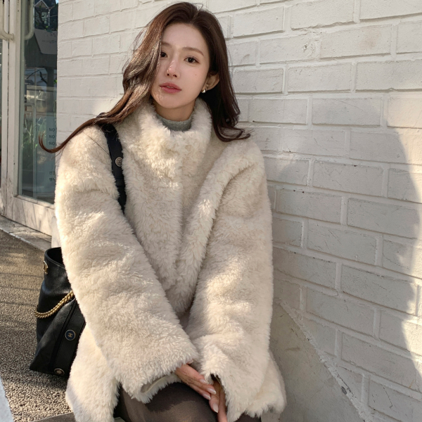 하이넥 시어링 퍼 하프 코트 ct1687 - 상품 이미지