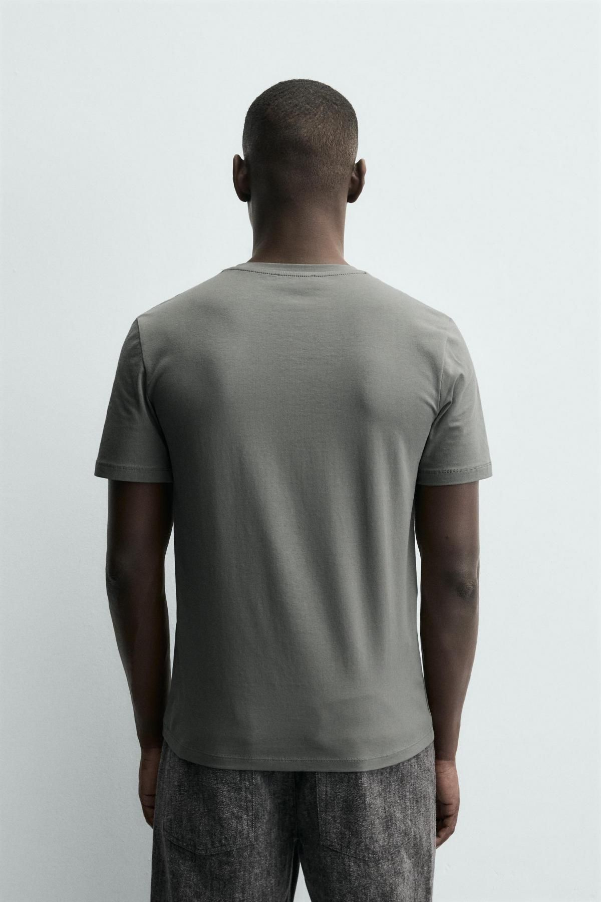자라 슬림핏 베이직 라운드넥 반팔 티셔츠 5584/401 GREENISH - 상세 이미지 4