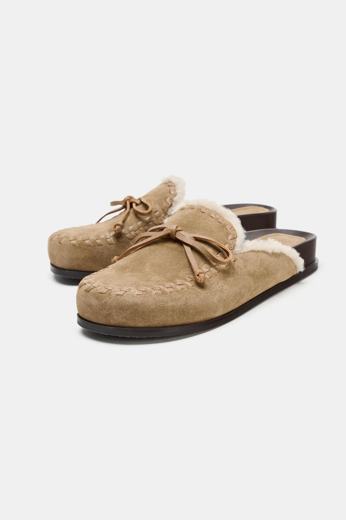 자라 시어링 퍼 레더 뮬 클로그 베이지 2500/710 SAND BROWN - 상세 이미지 4