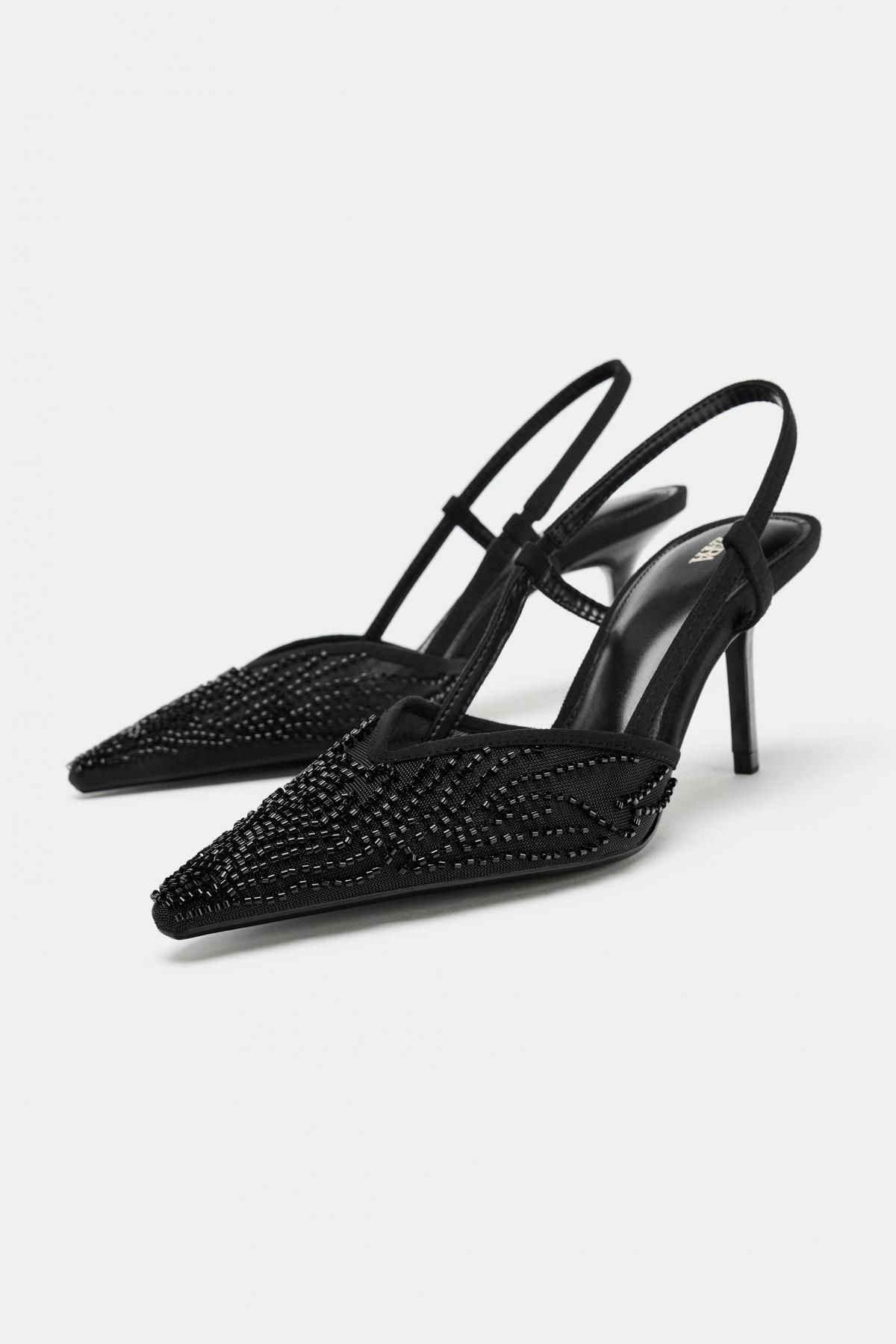 자라 메쉬 라인스톤 슬링백 하이힐 슈즈 1251/710 BLACK - 상세 이미지 3