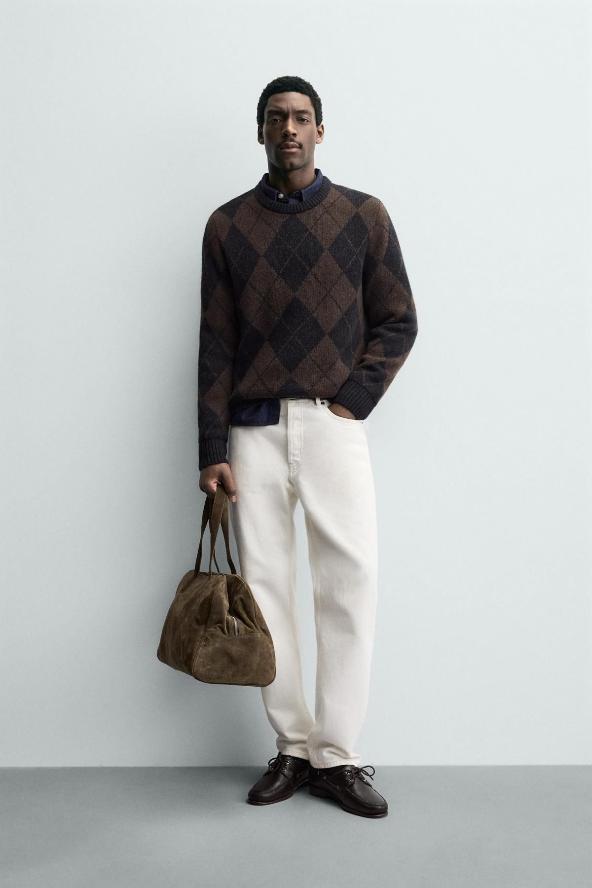 자라 아가일 울 혼방 라운드 니트 스웨터 2632/311 DARK BROWN - 상세 이미지 2