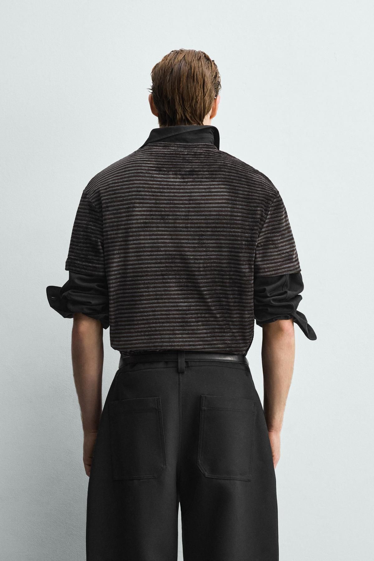 자라 워시드 벨벳 텍스처 반팔 티셔츠 4087/413 DARK GREY - 상세 이미지 4