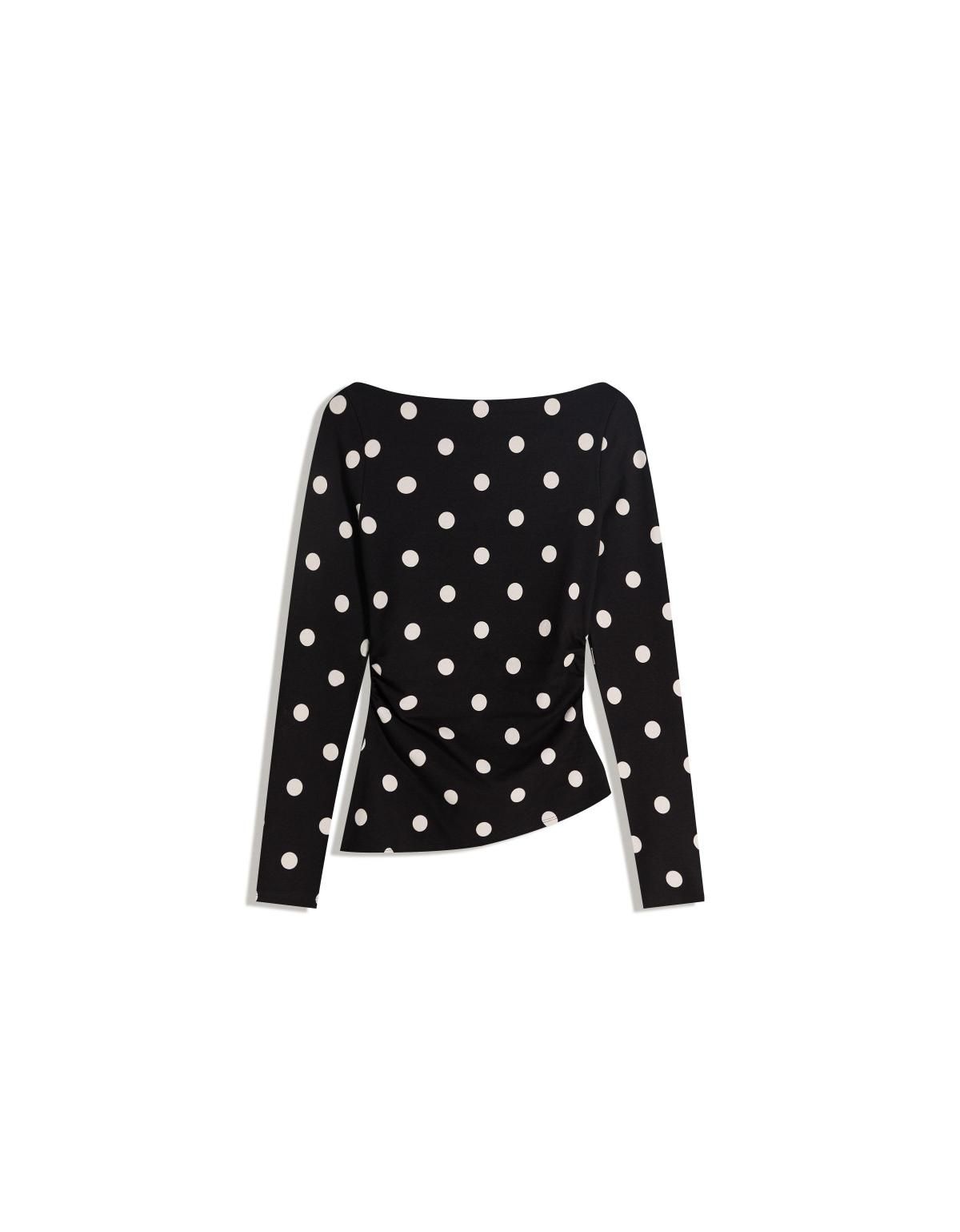 버쉬카 도트 패턴 비대칭 긴팔 티셔츠 7545/360 WHITE / BLACK - 상품 이미지