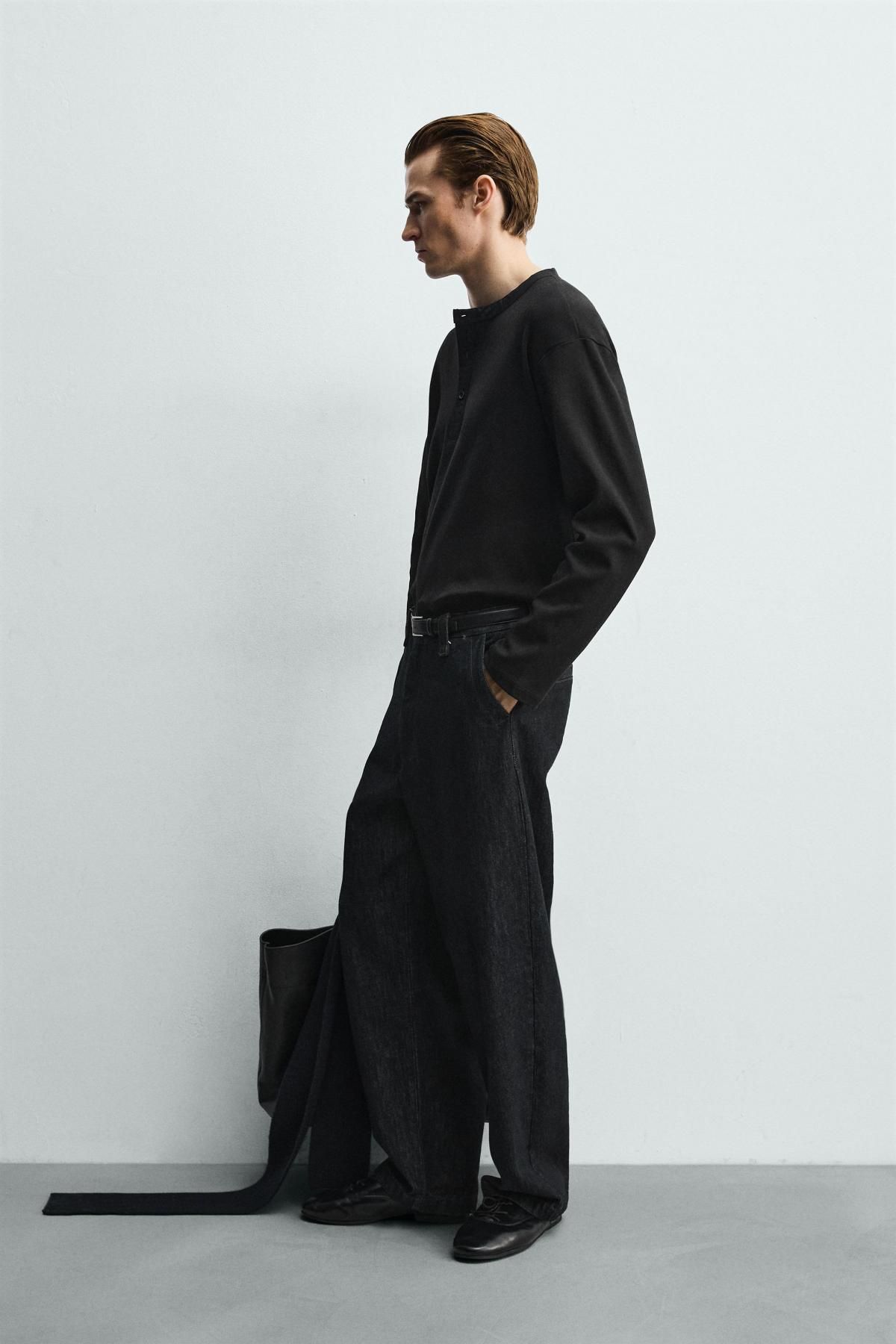 자라 골지 헨리넥 긴팔 티셔츠 블랙 5584/443 BLACK - 상세 이미지 5