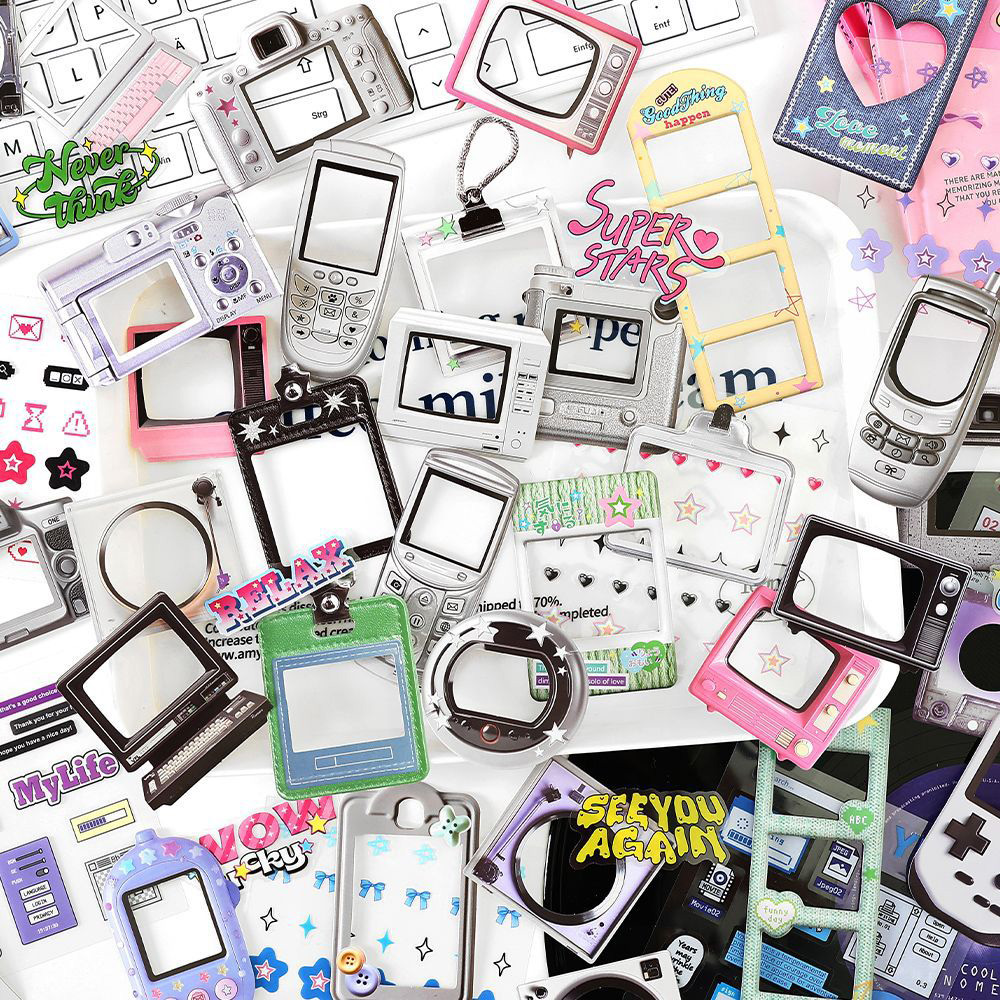 긴 사랑 이야기 Y2K 생활 테마 디카 폴더폰 프레임 다이어리꾸미기 스티커 행복 프레임 이미지 1