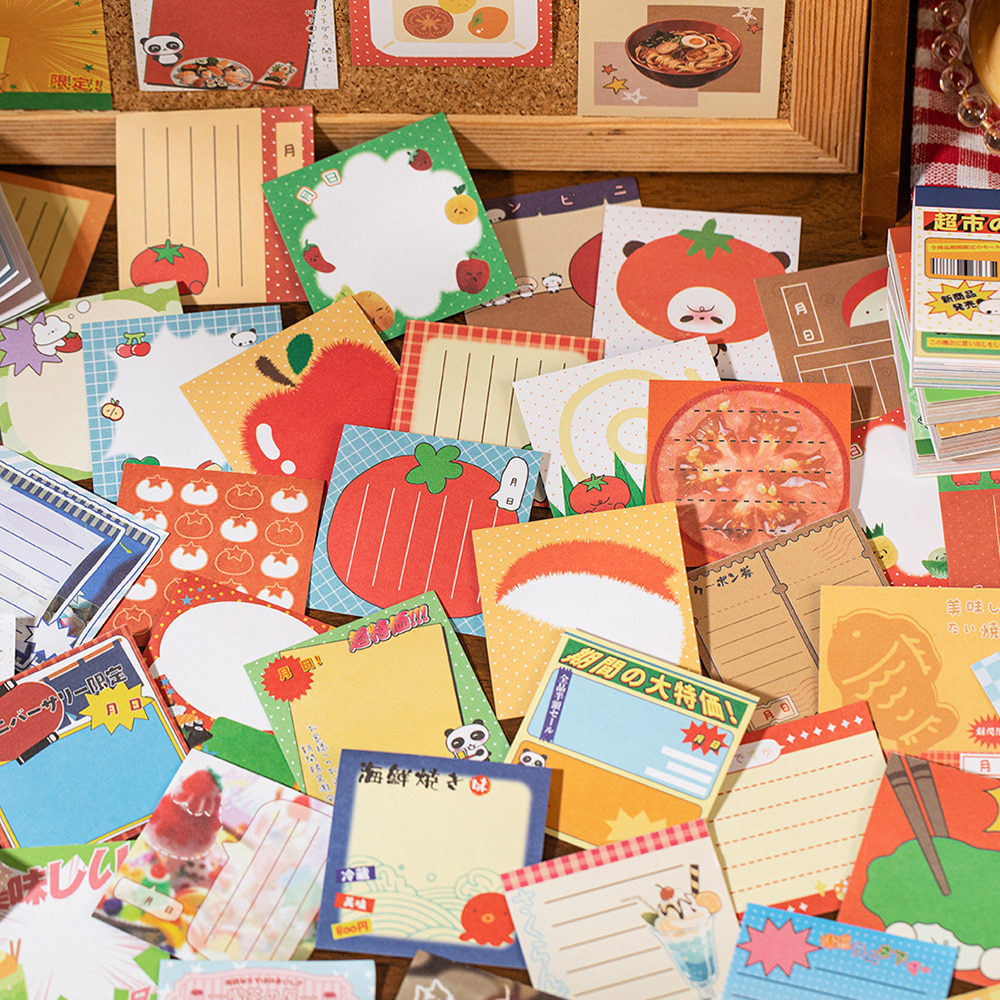 [세트구매 4종] 일본 복고 스타일 샤오홍슈다꾸 미니 필기지 스티커북 50가지 디자인 이미지 3