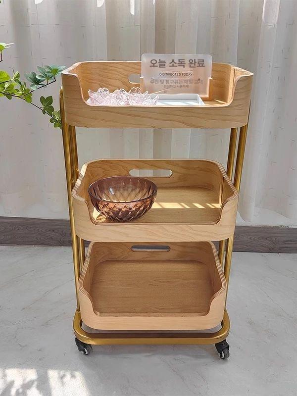 원목 트롤리 이동식 서빙카트 피부샵 카페 선반 수납 왜건 - 상세 이미지 2