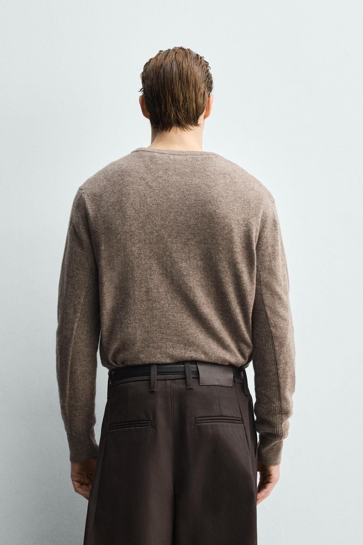 자라 울 혼방 베이커 칼라 니트 스웨터 2893/368 BROWN / TAUPE - 상세 이미지 4