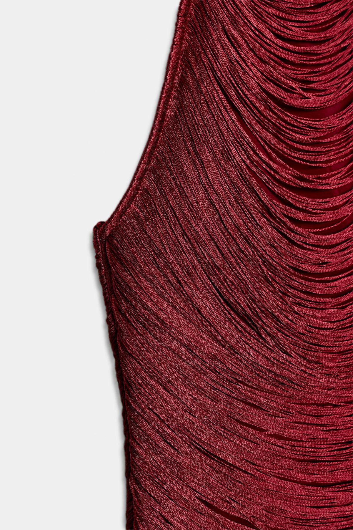 자라 프린지 홀터넥 미니 원피스 버건디 4772/283 CHERRY RED 이미지 8