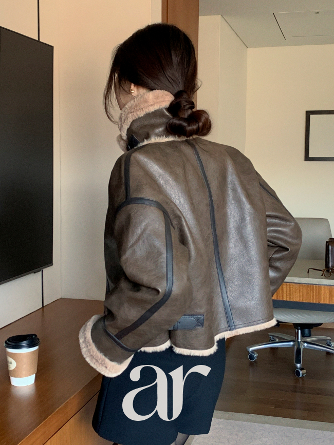 페이크 레더 퍼 카라 하이넥 숏 무스탕 자켓 jk3038 이미지 8