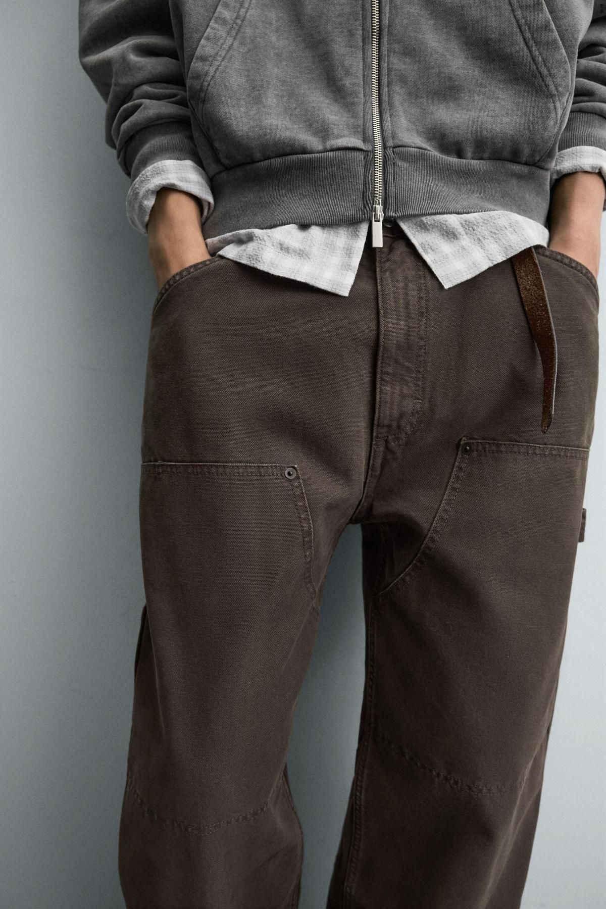 자라 와이드핏 코튼 캔버스 카펜터 팬츠 4365/361 BROWN 이미지 6