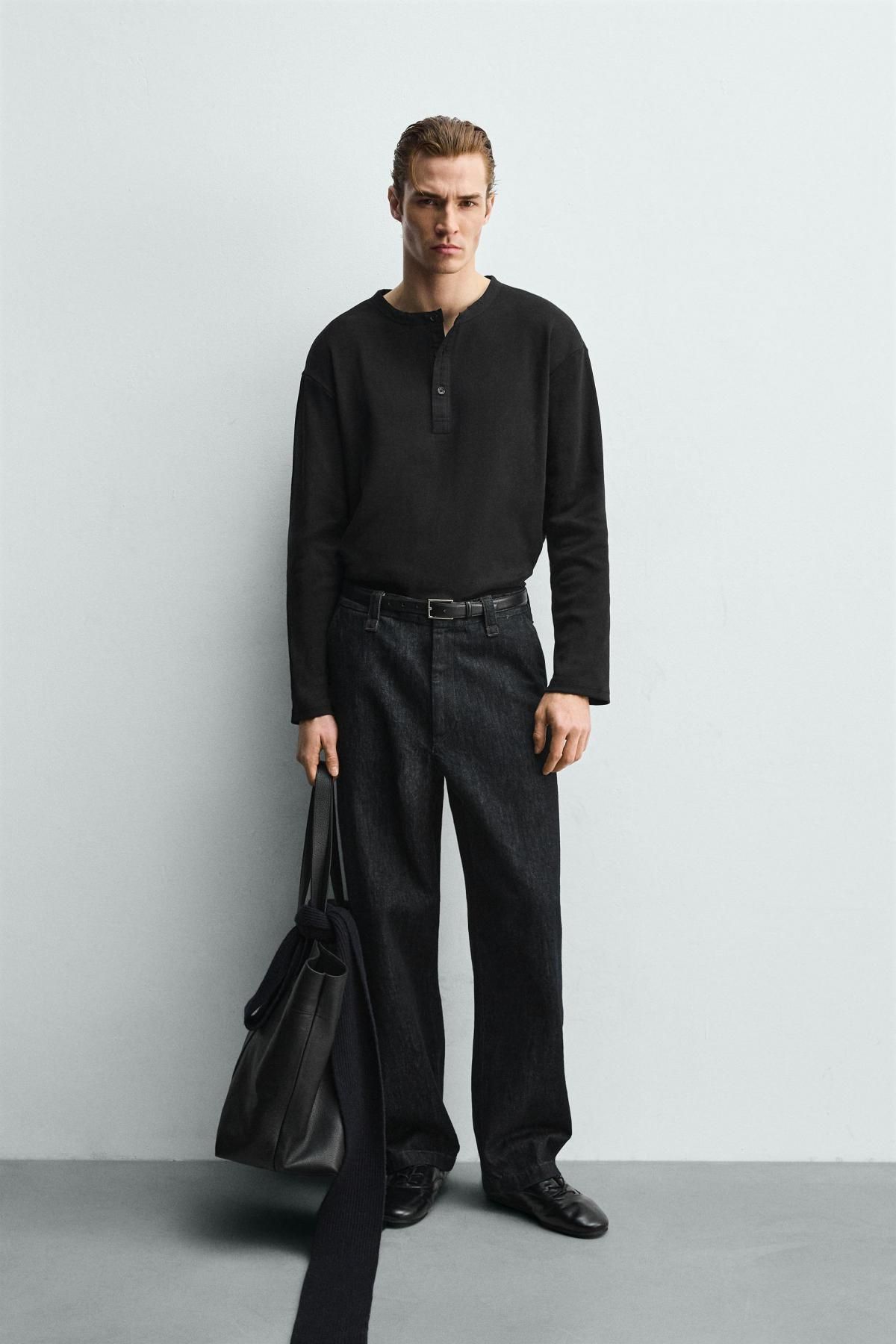 자라 골지 헨리넥 긴팔 티셔츠 블랙 5584/443 BLACK - 상세 이미지 2