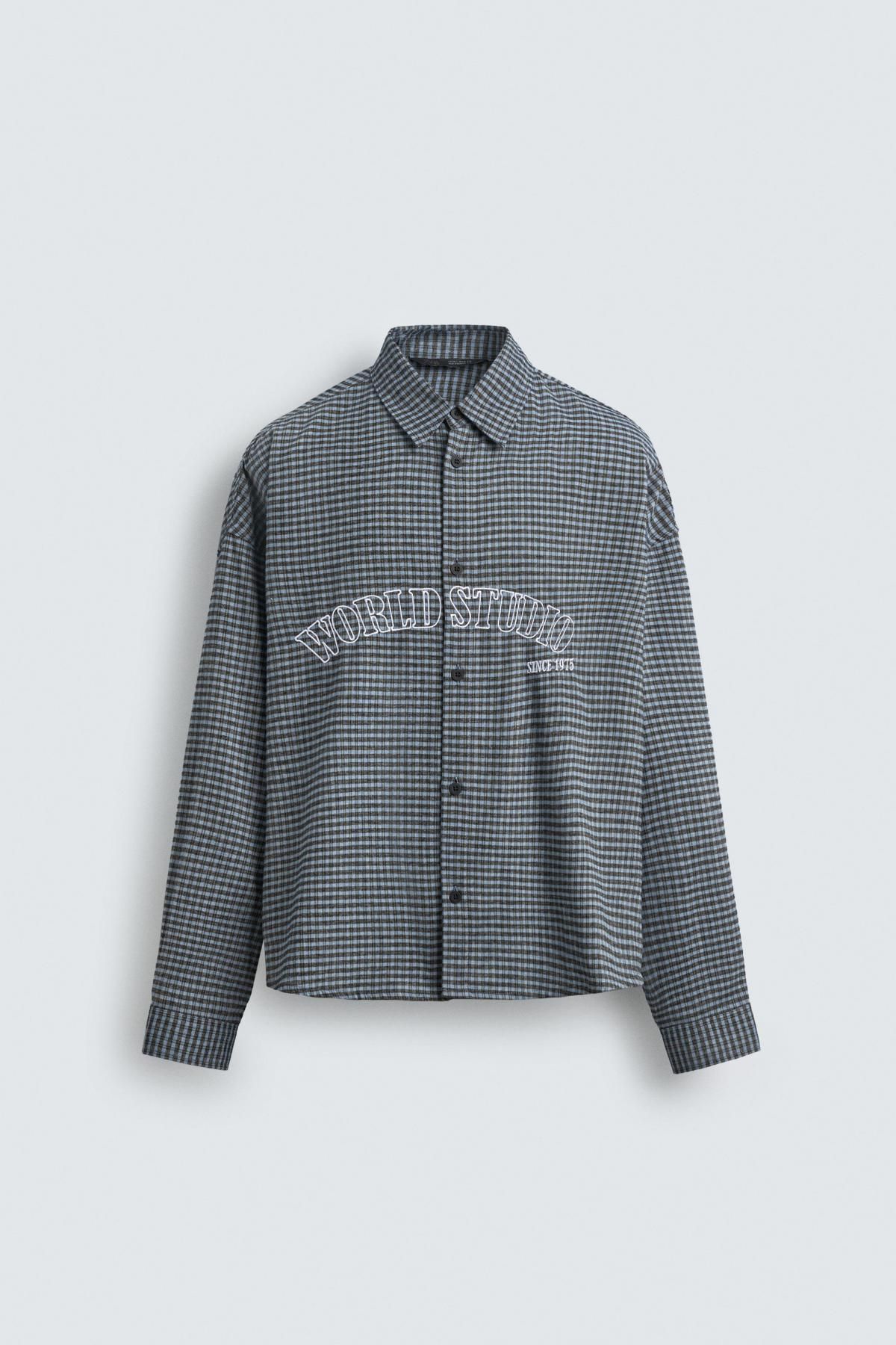 자라 테크니컬 체크 자수 긴팔셔츠 남성 7446/328 BLUE/BLACK - 상품 이미지