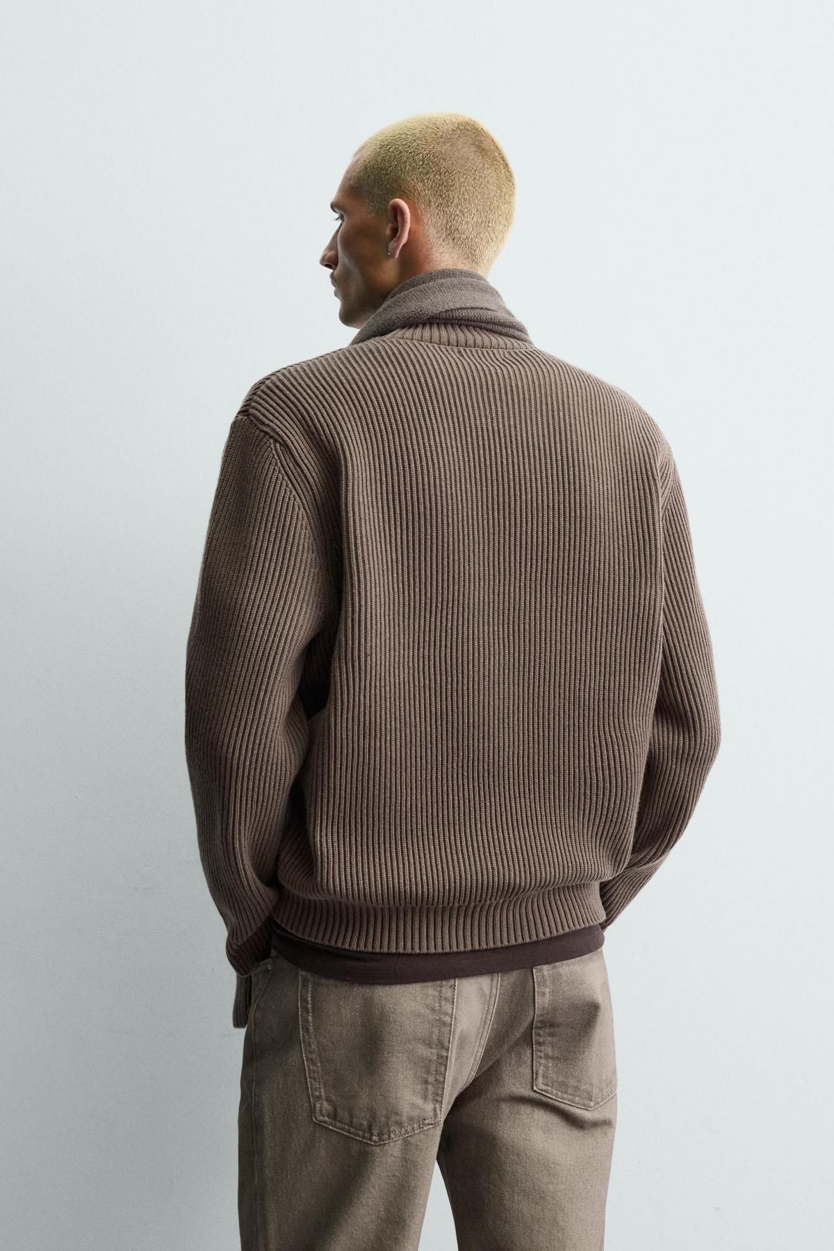 자라 하이넥 텍스처 브라운 니트 스웨터 9598/410 BROWN / TAUPE - 상세 이미지 4