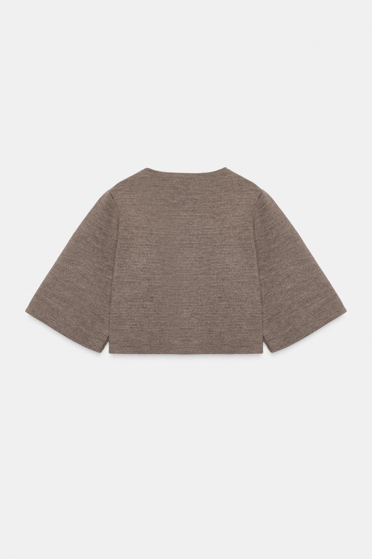 자라 크롭 라운드넥 니트 가디건 6771/156 BROWN / TAUPE 이미지 6