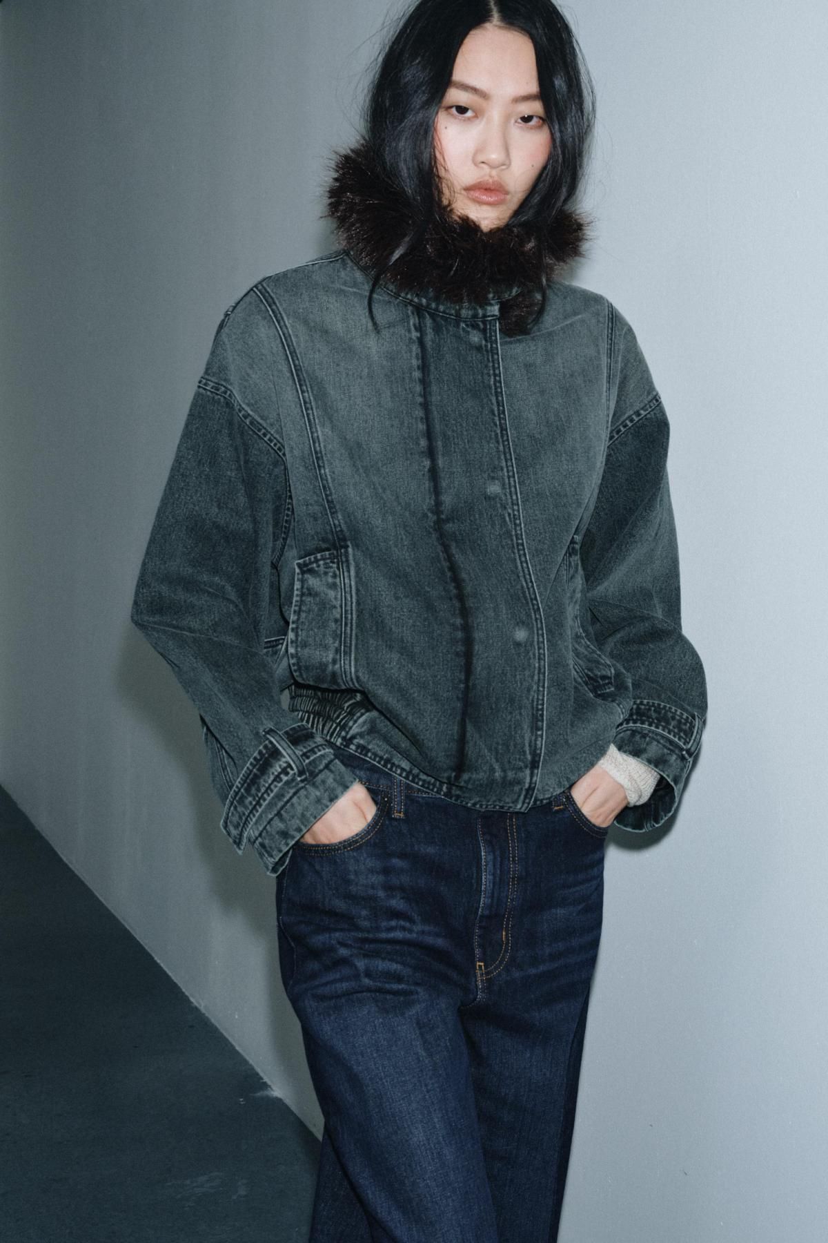 자라 탈착 퍼칼라 데님 봄버 재킷 0340/247 BLUE - 상세 이미지 5
