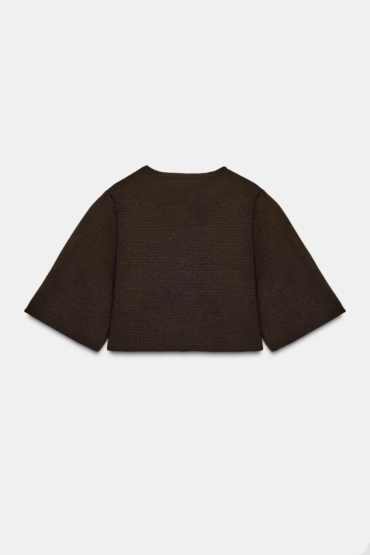 자라 크롭 라운드넥 니트 가디건 브라운 6771/156 DARK BROWN - 상세 이미지 5