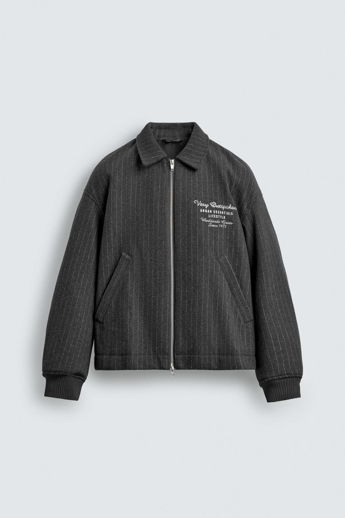 자라 스트라이프 울혼방 자수 집업 재킷 3918/399 LIGHT GREY - 상품 이미지