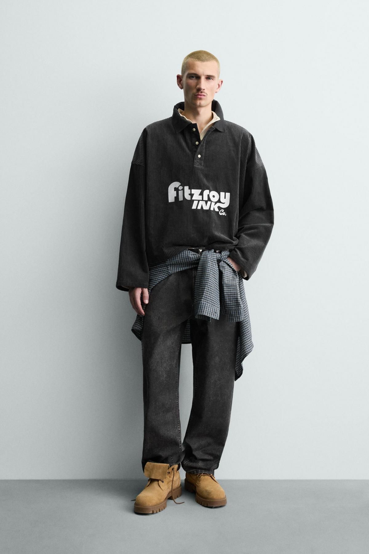 자라 코듀로이 크롭 긴팔 폴로셔츠 자수 3918/334 ANTHRACITE GREY - 상세 이미지 2